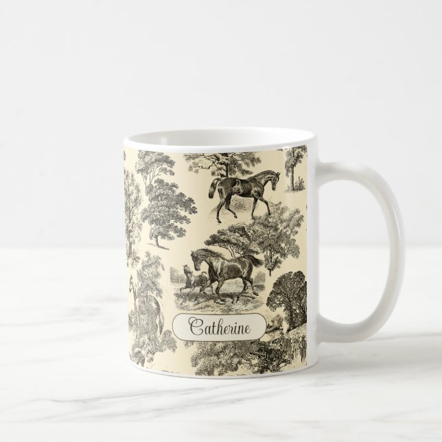 Mug Chevaux rustiques élégants Arbres Beige Toile Tan (Droite)