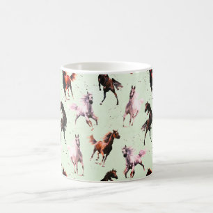Mug Chevaux sauvages sur Arrière - plan vert