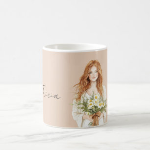 Mug Cheveux Rouges Femme Fleurs de Marguerite Personna