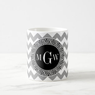 Mug Chevron Gris Blanc Clé Grecque Noire Monogramme 3