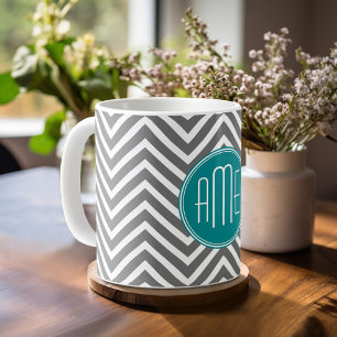 Mug Chevrons Monogramme Personnalisé Charbon de Bois S