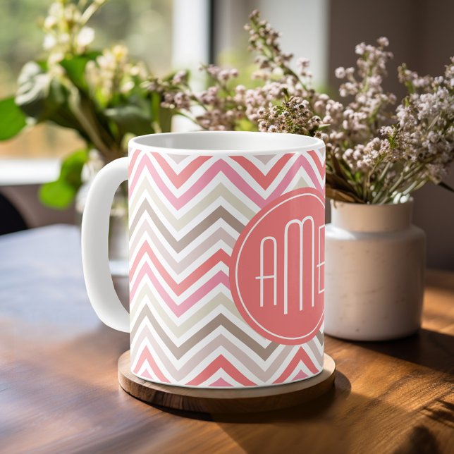 Mug Chevrons Sorbet avec trois monogrammes (Personalized mug with monogram)
