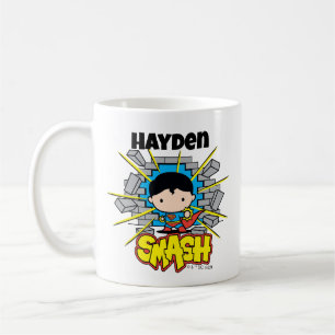 Mug Chibi Superman Frappant À Travers Un Mur De Brique