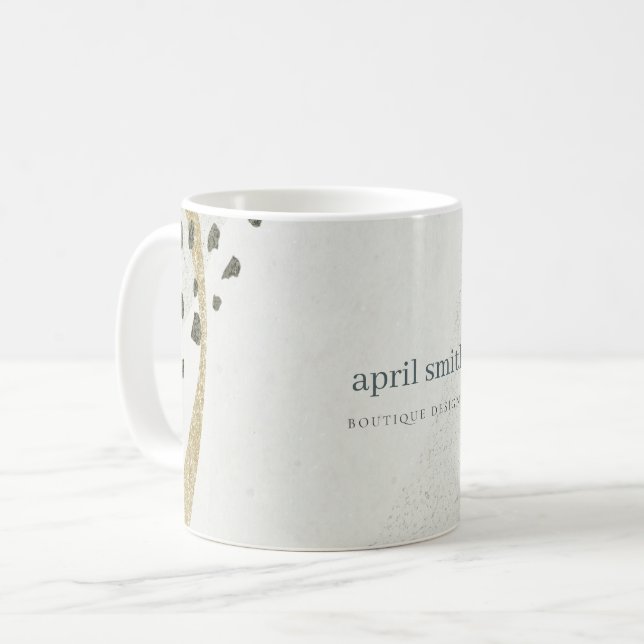 Mug Chic Abstrait d'ivoire d'or noir Gris pierre textu (Devant gauche)