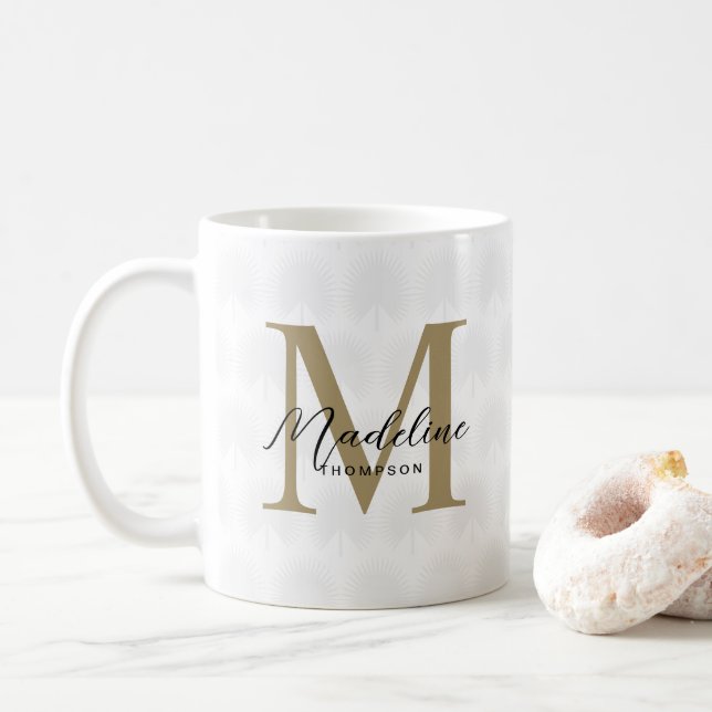 Mug Chic Blanc Anahaw Leaf Script Monogramme (Avec donut)