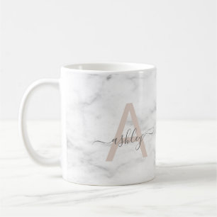 Mug Chic Blush Marbre blanc rose Nom du script Monogra