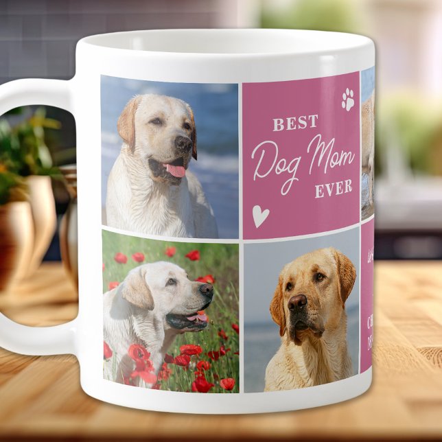 Mug Chic DOG MOM Personnalisé Pink 7 Photo Collage (Créateur téléchargé)