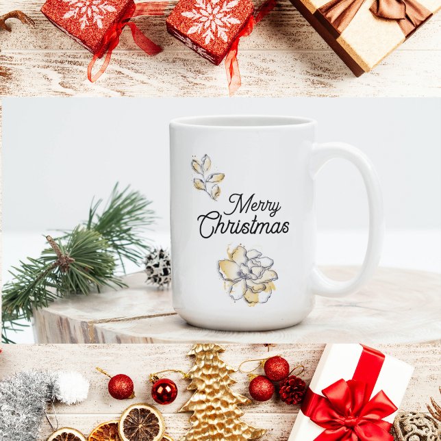 Mug Chic élégant or botanique floral joyeux Noël (Créateur téléchargé)
