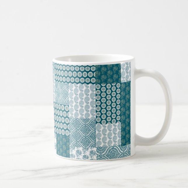 Mug Chic ethnique Faux Patchwork Motif, Turquoise et b (Droite)