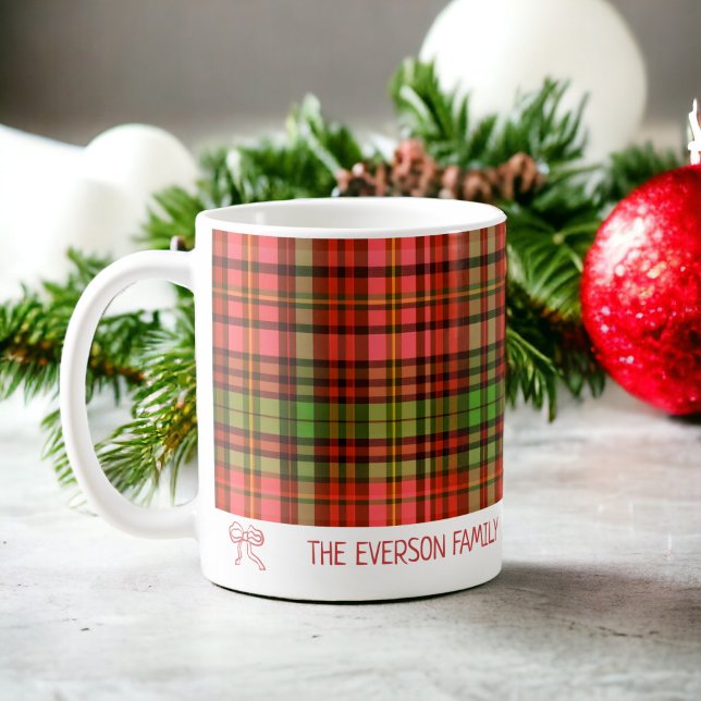 Mug Chic Festive Rouge Vert Plaid Motif de Noël (Chic Festive Red Green Plaid Christmas Pattern Coffee Mug)