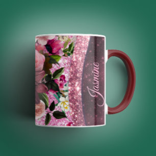 Mug Chic floral Bourgogne rose violet parties scintill