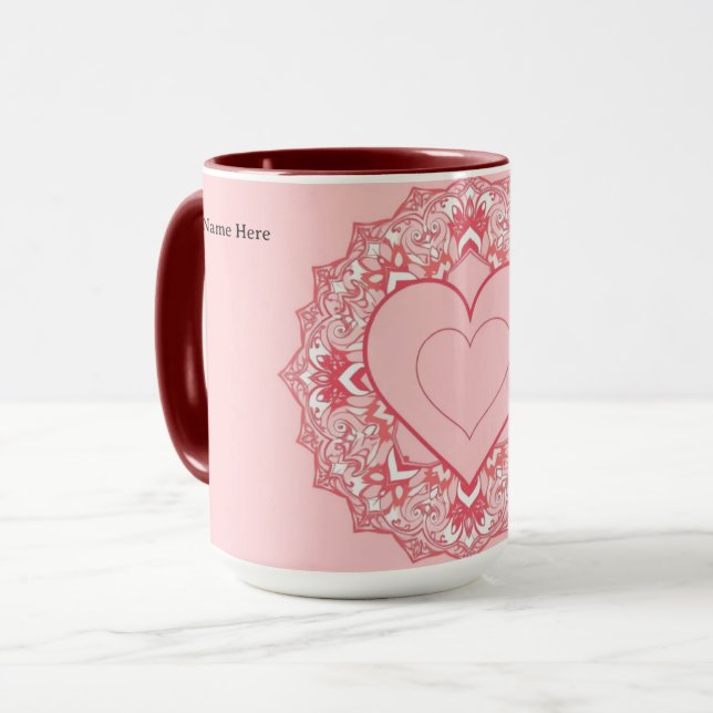 Mug Chic Geometric Heart Mandala Personalized (Devant gauche)