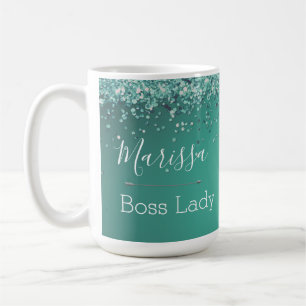 Mug Chic Glitterie Turquoise Personnalisé Boss Lady