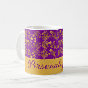 Mug Chic Golden Flowers violet motif   Personnalisé