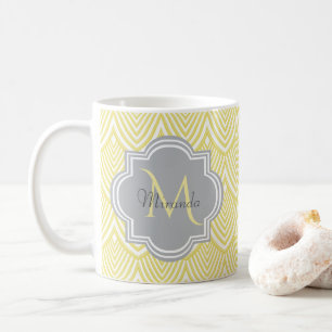 Mug Chic Jaune Art Déco Scallops Grey Monogramme Nom
