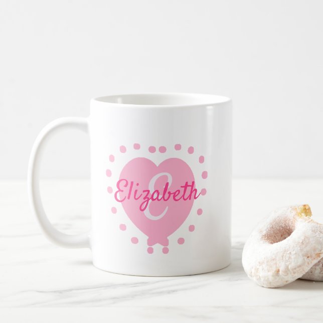 Mug Chic Monogramme initial et nom Coeur rose (Avec donut)