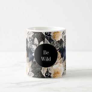 Mug Chic noir Pêche blanc floral léopard animal