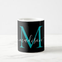 Chic noir Turquoise Monogramme Élégant Script