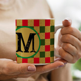 Mug Chic or rouge & vert Checkerboard personnalisé Mon