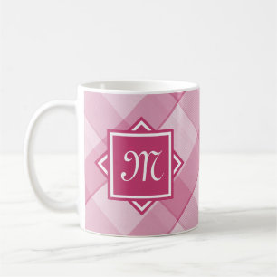 Mug Chic Pink Plaid Avec Monogramme Diagonal Moderne