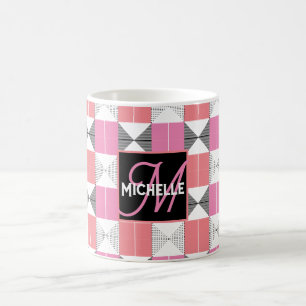 Mug CHic rose et noir moderne géométrique monogrammed