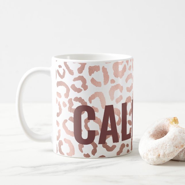 Mug Chic Rose Gold Leopard Cheetah Poster de animal (Avec donut)
