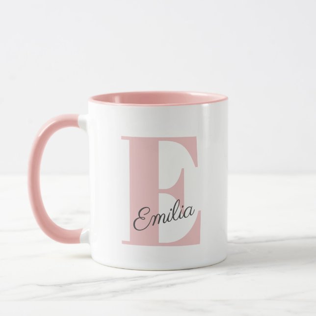 Mug Chic rose personnalisé Monogramme et nom (Gauche)