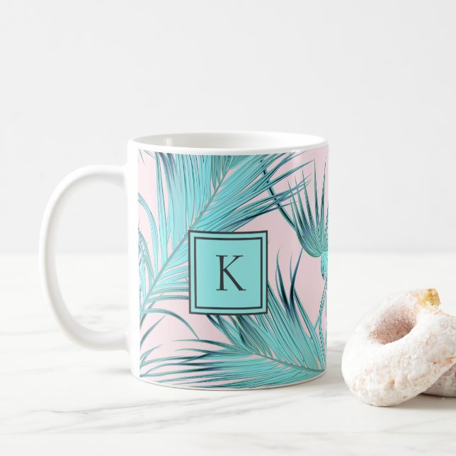 Mug Chic tendance palmiers côtiers Motif avec Monogram (Avec donut)