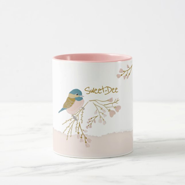 Mug Chickadee Sweet Dee Motif Floral Or rose (Centre)