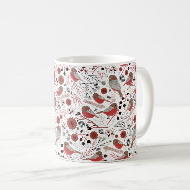 Mug Chickadees Rouge Vacances Motif Avec Floral (Devant droit)