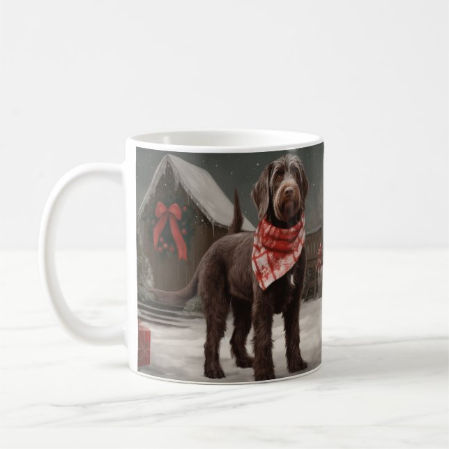 Mug Chien à pointes à poils durs à Noël de neige (Gauche)