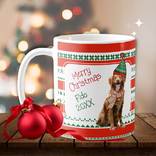 Mug Chien amusant avec Casquette elfe et Écarf rouge v
