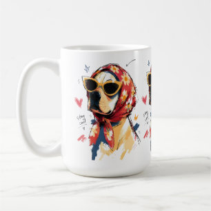 Mug Chien au frais avec foulard floral et lunettes de