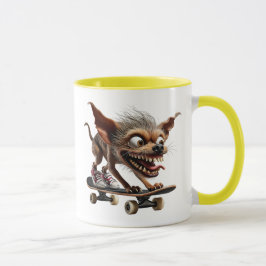 Mug Chien au regard fou en mode skate.