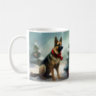 Mug Chien berger allemand en Noël de neige