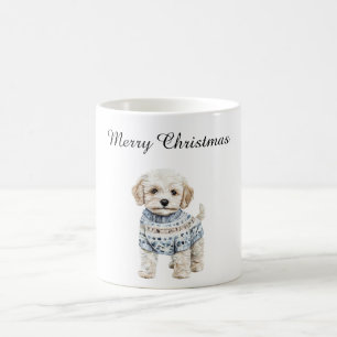 Mug Chien blanc en Sweat Bleu Noël