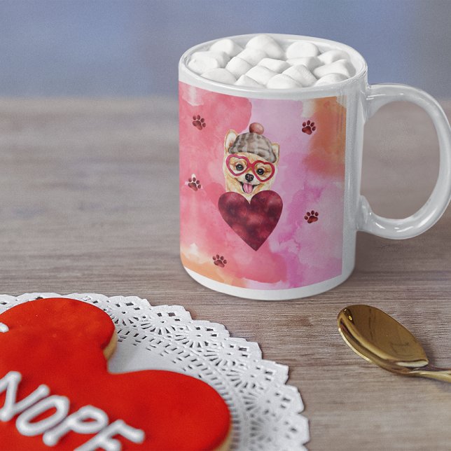 Mug Chien cadeau de la Saint Valentin Pink Orange Pomé (Créateur téléchargé)