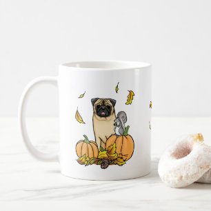 Mug Chien Carlin d'automne (fawn) Citrouille mignon Fe