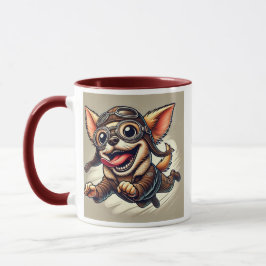 Mug Chien Chihuahua aviateur dans les airs.
