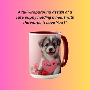 Mug Chien chiot mignon tenant un coeur