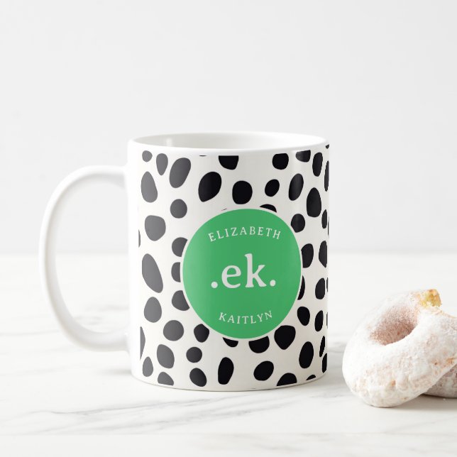 Mug Chien dalmate Abstrait Motif Monogramme vert (Avec donut)