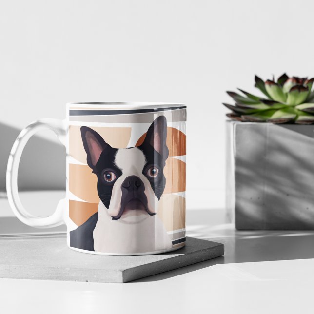 Mug Chien de Boston Terrier - Orange Géométrique (Créateur téléchargé)