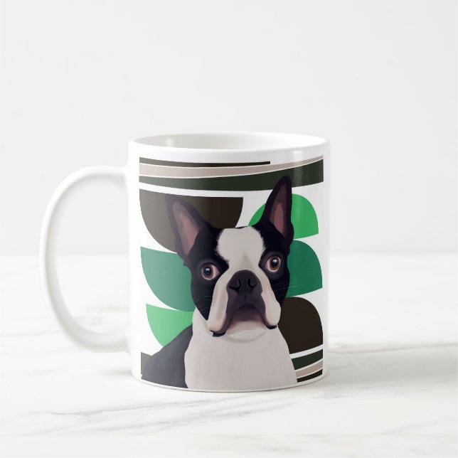 Mug Chien de Boston Terrier - Vert foncé géométrique (Gauche)