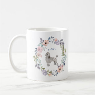 Mug Chien de caniche   gris floral de jolie aquarelle