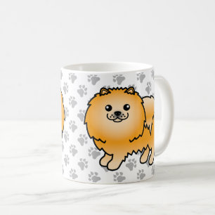 Mug Chien de dessin animé mignon Pomeranian orange & p