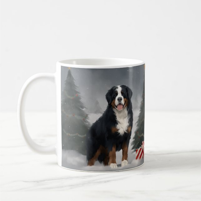 Mug Chien de montagne bernois à Noël de neige (Gauche)