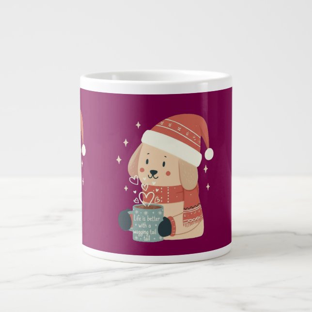 Mug Chien de Noël Bonnet Écharpe Pastel - Life is  Jumbo-Tasse (Vorderseite)