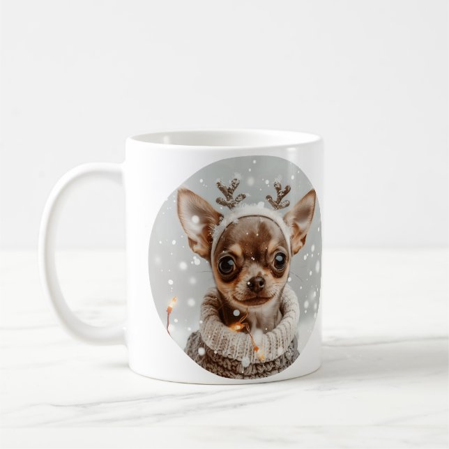 Mug Chien de Noël Chihuahua Reindeer (Gauche)