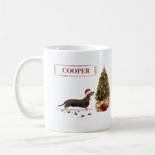 Mug Chien de Noël noir et Tan Dachshund drôle