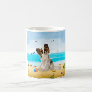 Mug Chien de Papillon sur la plage